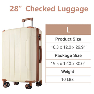 Hardshell Luggage, Lightweight Durable ABS Suitcases with Double Wheels, Expandable 28-inch Checked Luggage 28' (White Brown)