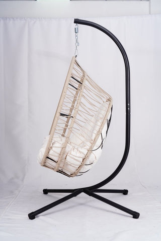 
Outdoor Egg-shaped Hanging Chair with Stand, Patio Egg-shaped Swing Chair, Indoor Rocking Chair, Outdoor Hammock Egg-shaped Chair, Beige
