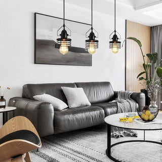  Industrial Black Metal Cage Pendant Light - 1-Light Farmhouse