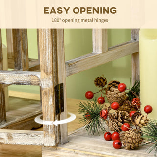 Add a touch of rustic charm to your home with the HOMCOM 2 Pack 28"/20" Large Rustic Wooden Lanterns. These beautifully crafted lanterns are perfect for both indoor and outdoor decor, enhancing your living room, garden, patio, or entryway. Made from high-quality wood with a natural finish, these lanterns feature an open-frame design without glass, allowing you to customize your decor with candles, fairy lights, or other decorative elements. Their vintage-inspired style makes them an ideal accent for any rus