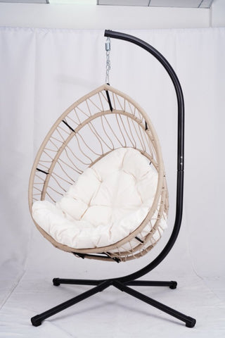 
Outdoor Egg-shaped Hanging Chair with Stand, Patio Egg-shaped Swing Chair, Indoor Rocking Chair, Outdoor Hammock Egg-shaped Chair, Beige
