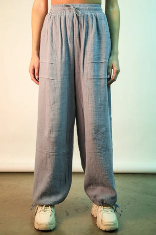 VERY J Wide Leg Gauze Solid Pants