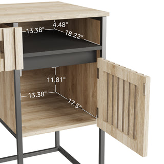 Fluted Desk with Drawers - Modern Computer Desk, Metal Frame, Easy Assembly, Vertical Stripe Design, Storage Dresser