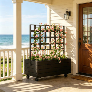 Dual-Function Design Planting box,Wooden Elevated Garden Bed with Trellis,Outdoor Planter Box,Portable Raised Garden Bed