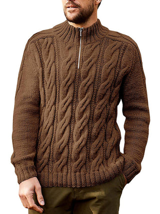 
Men's new solid color zipper half turtleneck long sleeve sweater
