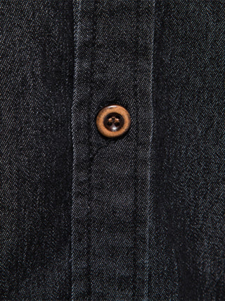 Men's casual solid color non-iron denim long-sleeved shirt - cotton