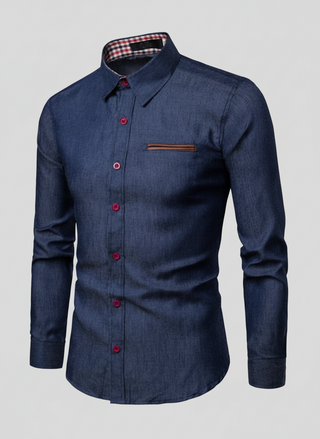 Men's Casual Shirt Pocket Patchwork Leather Long Sleeve Shirt