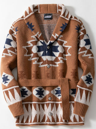 Men's Heavy Jacquard Sweater Thickened Cardigan Lace-up Knitted Sweater Jacket