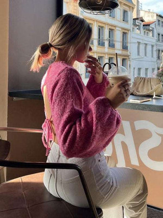 Backless Strappy Sweater Top for Women