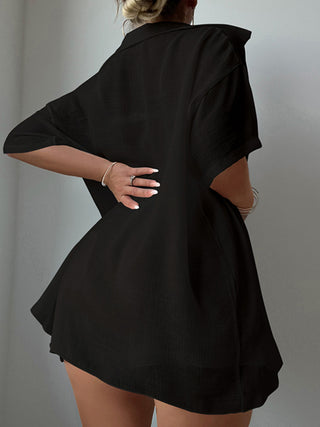 Beach vacation loose sun protection clothing swimsuit cover-up short-sleeved shirt set