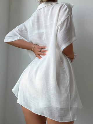 Beach vacation loose sun protection clothing swimsuit cover-up short-sleeved shirt set