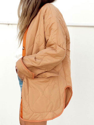 Loose Hourglass Quilted Cotton Colorblock Double Patch Pocket Jacket