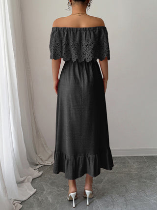 Elegant off-the-shoulder A-line maxi dress