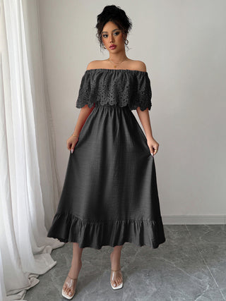 Elegant off-the-shoulder A-line maxi dress