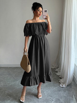 Elegant off-the-shoulder A-line maxi dress