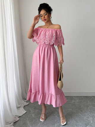 Elegant off-the-shoulder A-line maxi dress