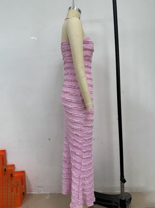 slim fit tube top hip pink dress