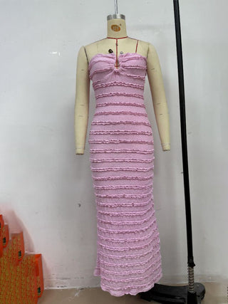 slim fit tube top hip pink dress