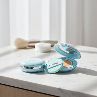 AMUSE Airy Pore Cushion Set (15g + 15g Refill) – K-Beauty SPF 50+ PA++++ Vegan Foundation – Pore Minimizing, Flawless Semi-Matte Finish (5 Shades)