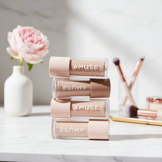 AMUSE Dew Wear Liquid Foundation SET (35ml + 35ml Refill) – SPF 50+ PA++++ K-Beauty Vegan Formula – Hydrating Dewy Glow & Long-Lasting Coverage (4 Colors)