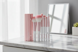CORINGCO Pink Roll Brush Set 6P - Professional Full-Face Travel Makeup Kit