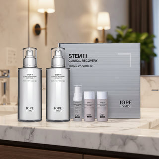 IOPE XMD STEM III Clinical Recovery Skincare Set (Softener 130ml + Emulsion 130ml) – K-Beauty Anti-Aging Duo for Firming, Resilience & Intensive Hydration