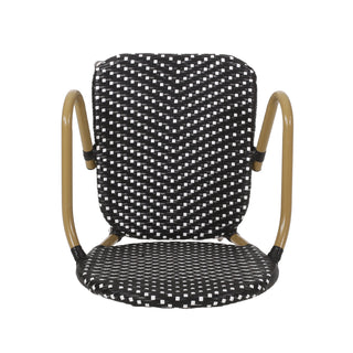 Outdoor Wicker and Aluminum 29.5' French Barstools, Set of 2, Black, Bamboo Print Finish