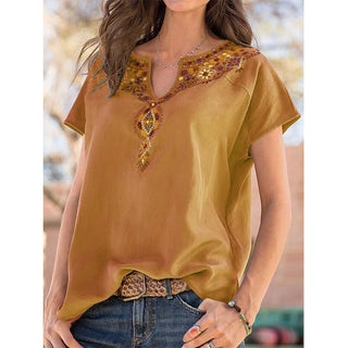 Women's loose western ethnic style top short-sleeved t-shirt