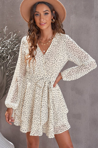 Tied Polka Dot Balloon Sleeve Layered Dress for Women