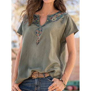 Women's loose western ethnic style top short-sleeved t-shirt