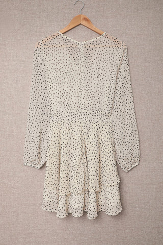 Tied Polka Dot Balloon Sleeve Layered Dress for Women