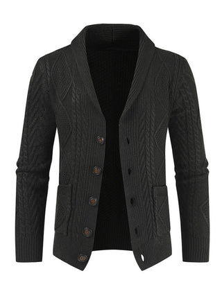 Men's Solid Color Shawl Collar Cable Stitch Cardigan
