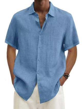 Men's Woven Cotton Linen Casual Short Sleeve Shirt