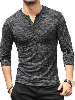 New fashion Open Placket Slub Silk Men's Long-sSleeved T-shirt