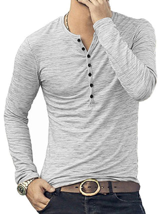 New fashion Open Placket Slub Silk Men's Long-sSleeved T-shirt