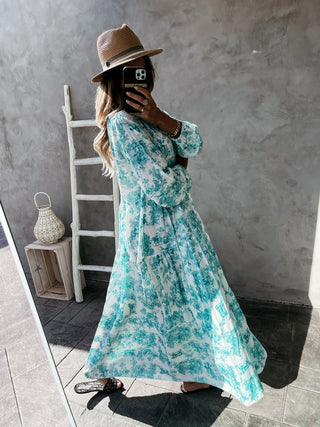 Women's Printed Long Sleeve Ruffled Maxi Dress