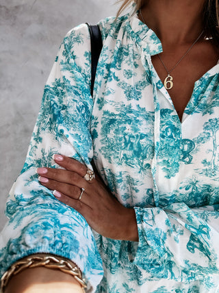 Women's Printed Long Sleeve Ruffled Maxi Dress