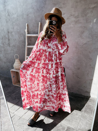Women's Printed Long Sleeve Ruffled Maxi Dress