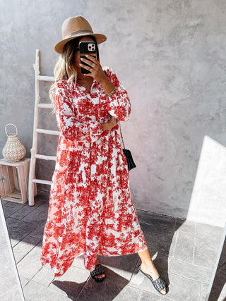 Women's Printed Long Sleeve Ruffled Maxi Dress