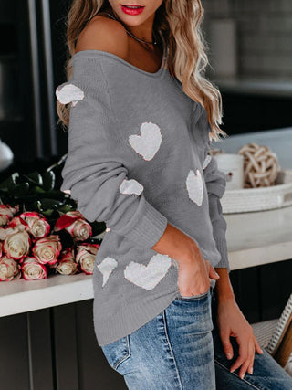 V Neck Knit Pullover Sweater for Women