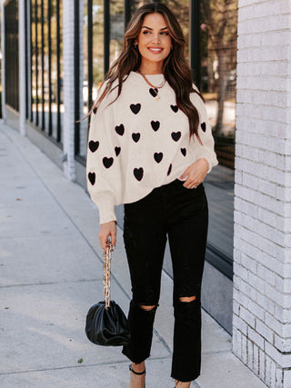 White Heart Pullover Sweater for Women