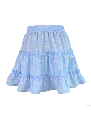 Women's Solid Color Tiered Ruffle Waist Tie Mini Skirt