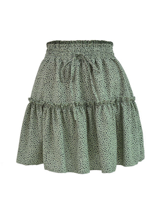 Women's Solid Color Tiered Ruffle Waist Tie Mini Skirt