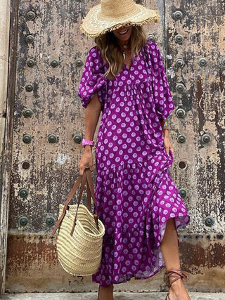 Women's Geometric Print Puff-sleeve Maxi Dress