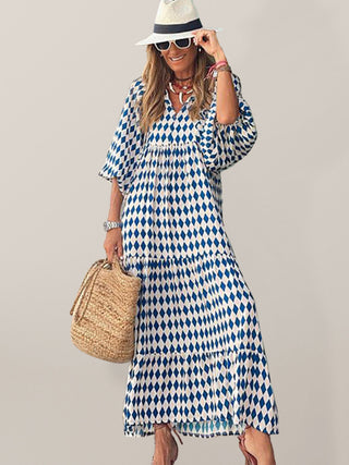 Women's Geometric Print Puff-sleeve Maxi Dress