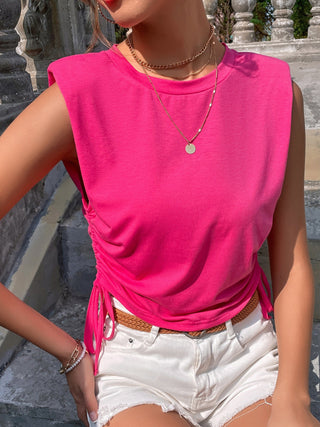 Women's Knitted Fashion Round Neck Casual Drawstring Sleeveless Shoulder Pad Vest