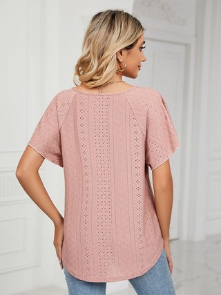 Women's Solid Color Flutter-sleeve Tie-neck Top