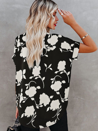 Women's Floral-print V-neck Puff-sleeve Top