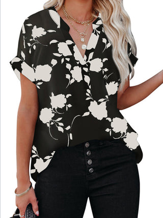 Women's Floral-print V-neck Puff-sleeve Top