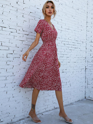 Women's V-neck Floral Short-sleeved Dress